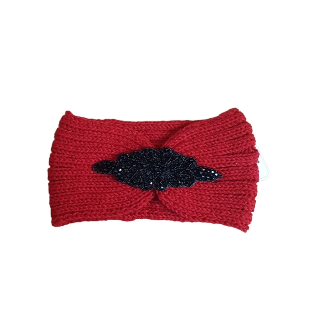 3 Pieces Set Headband Womens Winter Ear Warm Crystal Beads Turban Headwrap New